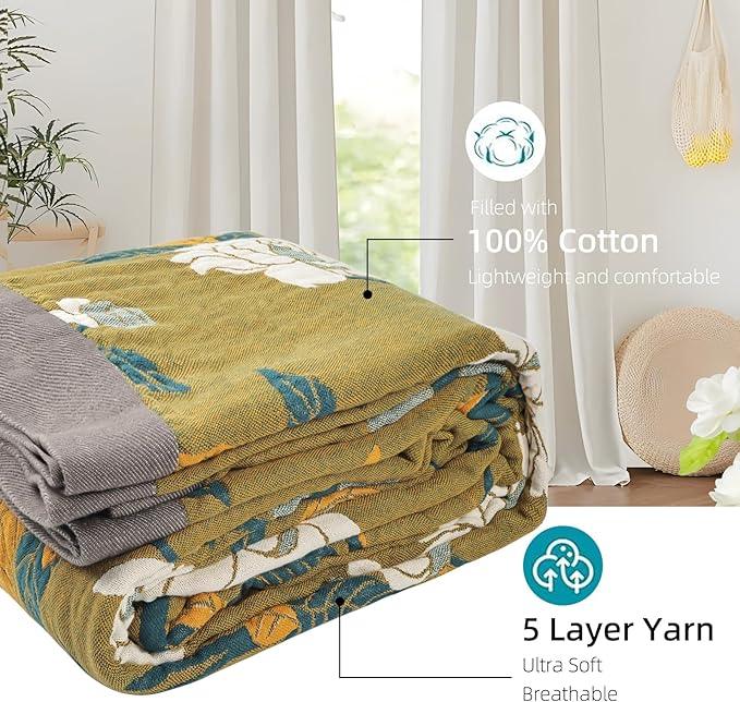 Boho Throw Blanket for Bed - 100% Pure Cotton Ultra Soft Rustic Quilt - Farmhouse Decor Bed Blankets, All Season Rustic Throw for Sofa Couch Chair(60