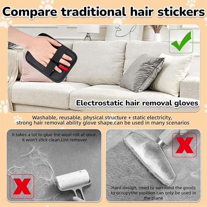 Pet Hair Remover, electrostatic pet Hair Removal Gloves, cat and Dog pet Hair Removal Tools, Suitable for Bed Sheets, Blankets, Clothes, Sofas, Multi-Functional Beauty Gloves -2 Piece