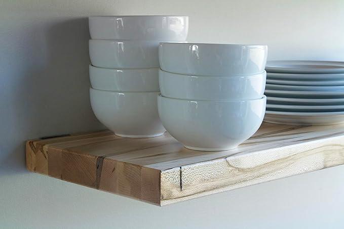 Urban Legacy Deep Floating Shelves | Wormy Maple with Furniture Grade Clear Coat | Low Profile Brackets | Set of 2 (48