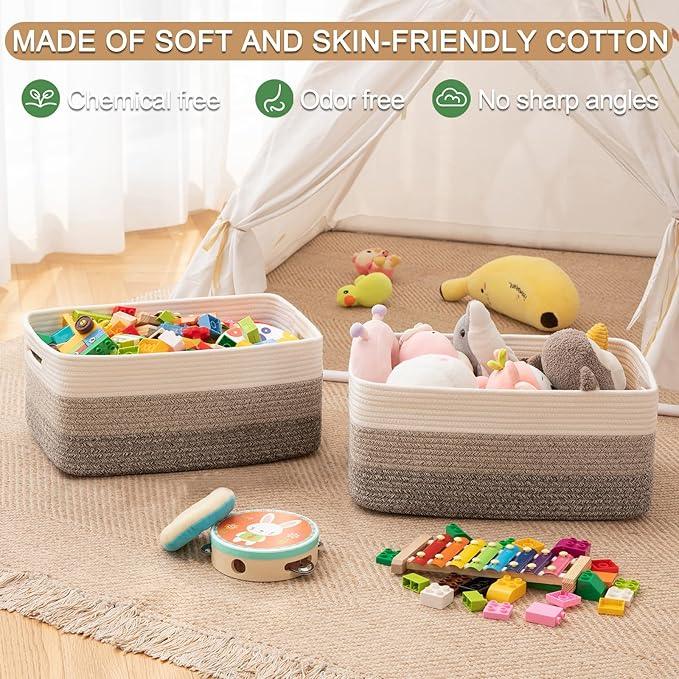Large Storage Basket for Organizing, Woven Rope Basket for Shelves, Closet Organizer Bins for Clothes, Blanket, Toys, Baby Nursery Storage, 17.7