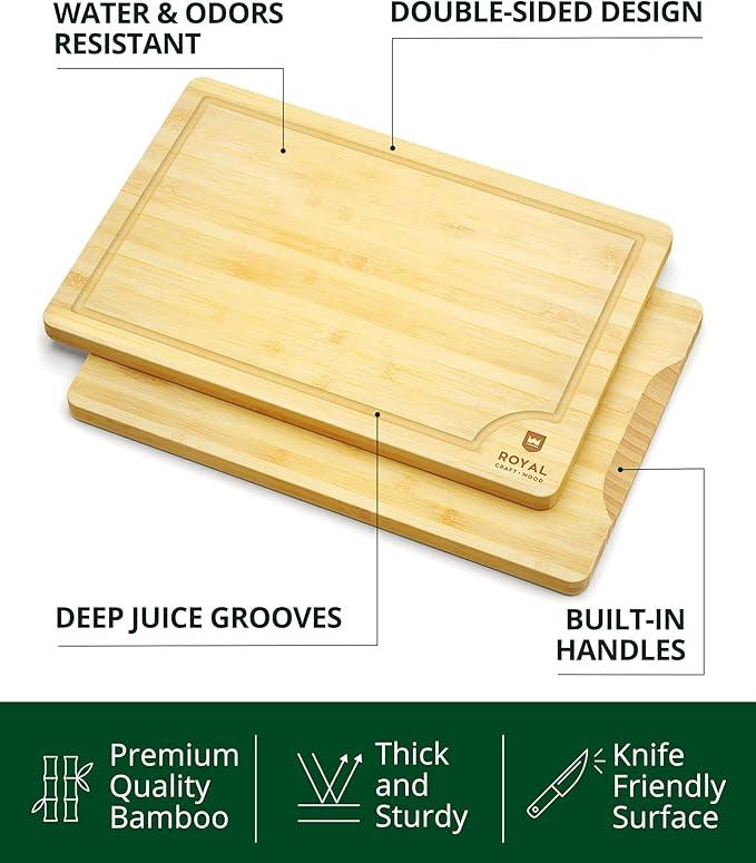 ROYAL CRAFT WOOD Extra Large Cutting Boards for Kitchen Meal Prep & Serving-Bamboo Wood Cutting Board with Deep Juice Groove - Charcuterie & Chopping Butcher Block for Meat - Gadgets Gift (XL 18x12