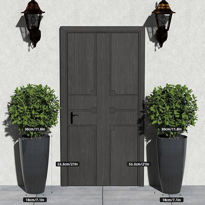 QCQHDU 21 inch Tall Planters for Indoor & Outdoor Plants, 2 Pack Sturdy Plant-Flower-Tree Pots for Front Porch Patio Deck Living Room Decor