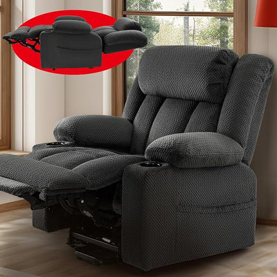 Three Motor Large-Wide Power Lift Chairs Recliners for Big and Tall Elderly, 180° Lay Flat Lift Chair, Infinite Position, Power Headrest, Heat & Vibration Massage (Plush Flannel, Dark Gray)