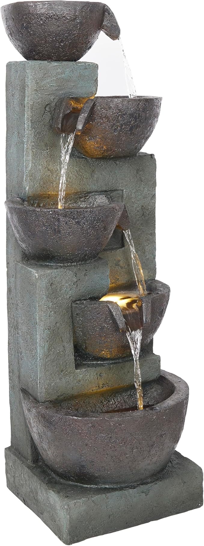 Alpine Corporation TZL390 Elegant Outdoor 5 Tier Bowls Waterfall Fountain with LED Lights for Garden, Patio, Yard, and Outdoor Spaces, Relaxing Cascading Fountain, 39