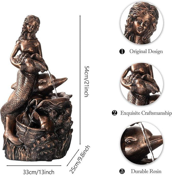 TERESA'S COLLECTIONS Mermaid Water Fountains Outdoor with LED Light Auto Slient Pump, Large Water Features for Yards Patio Garden Balcony Porch, Mermaid Garden Gifts for Mom, 21
