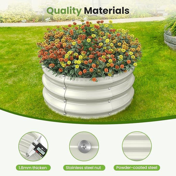 2pcs 2x2x1 FT Galvanized Raised Garden Bed Kit, Round Raised Garden Beds Outdoor Raised Beds for Gardening, Planter Boxs for Vegetables Flower Herb(Pearl White & Sage Green)