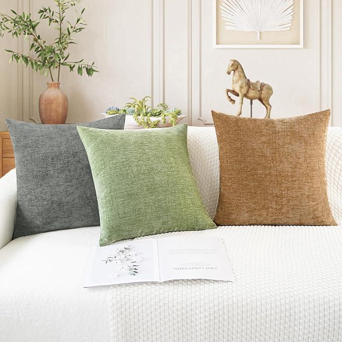 CaliTime Throw Pillow Covers Decorative 24 X 24 Inches Pack of 2 Cozy Chenille Cushion Cases for Couch Sofa Bed Living Room Home Medium Grey