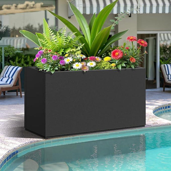 FENCY Metal Rectangular Planter Box, Large Planters for Outdoor Plants, Tall Planters for Outdoor Plants with Drainage Holes (32