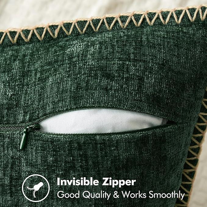 MIULEE Pack of 2 Christmas Pillow Covers 24x24 Inch Dark Green Farmhouse Decorative Throw Pillow Covers with Stitched Edge Soft Chenille Solid Dyed Couch Pillow Covers for Sofa Bed Living Room