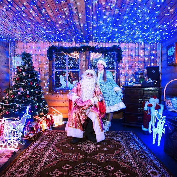 JMEXSUSS 250 LED Blue Christmas String Lights: 91.5ft Extendable Green Wire Blue Christmas Lights Outdoor Waterproof - 8 Modes Christmas Tree Lights Indoor