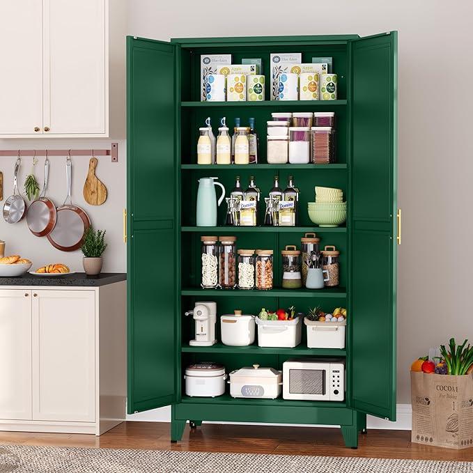 Metal Pantry Cabinet with 2 Doors and 5 Adjustable Shelves, 75