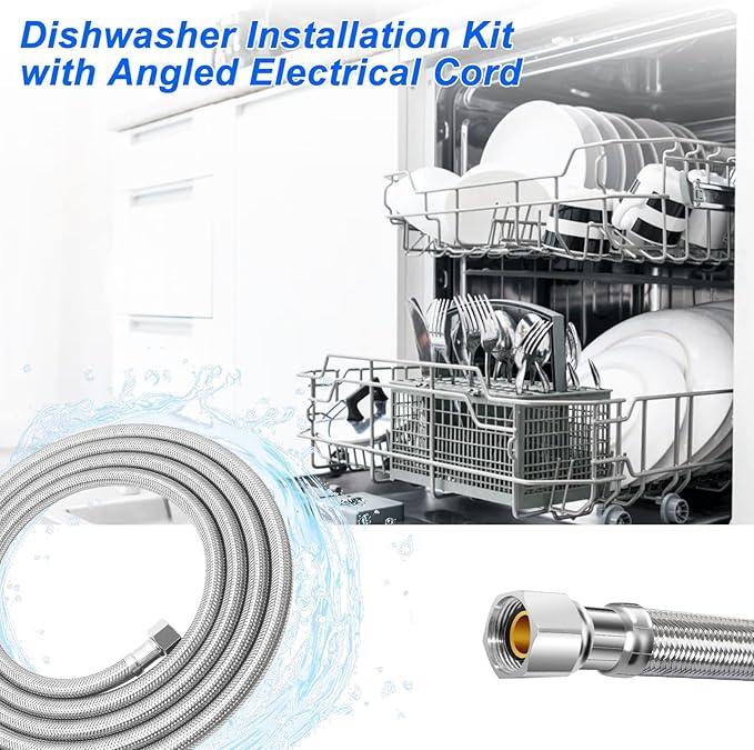 Dishwasher Installation Kit - 6 FT Stainless Steel Dishwasher Hose with 3/8