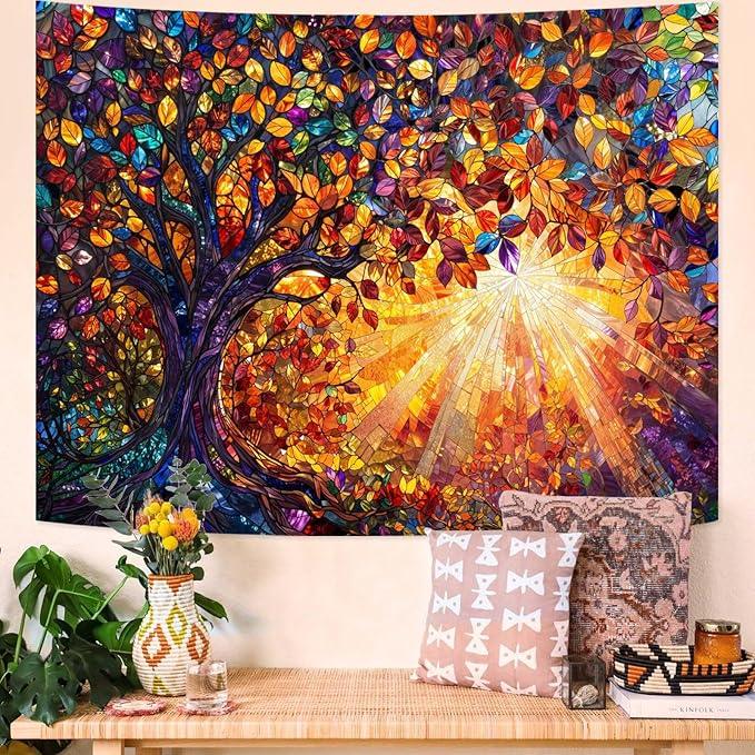 Lunerfex Tree of Life Tapestry Stained Glass Tapestry Wall Decor Tapestries for Bedroom Art Tapestries Wall Hanging for Bedroom Living Room Glass-Tree-03 70