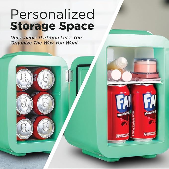IBMF4MNT Fridge for Bedroom, Skincare, Portable Cooler & Warmer for Makeup, for Office & Home Refrigerator, Mini (4 L / 6-Can), Mint Green