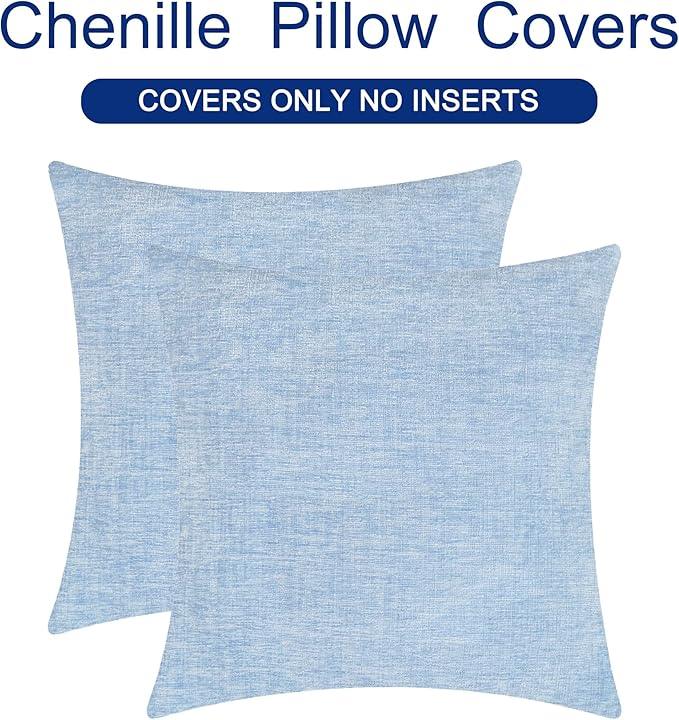CaliTime Throw Pillow Covers Decorative 26 X 26 Inches Pack of 2 Cozy Chenille Cushion Cases for Couch Sofa Bed Living Room Home Baby Blue