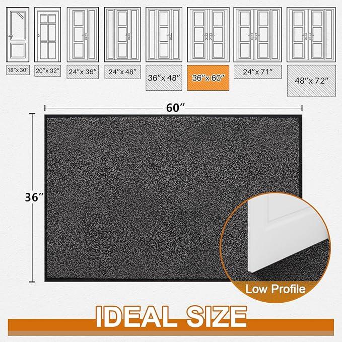 Mibao Front Door Mat, Dirt Trapper Welcome Mat for Outdoor Indoor, Non-Slip Waterproof Doormat, Durable Machine Washable Low Profile Entry Rug for Back Door Outside Patio Porch, 60