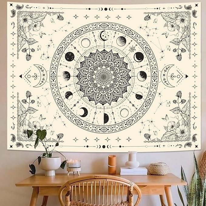 Lunerfex Mandala Moon Tapestry Boho Tapestry for Bedroom Black and White Tapestries Wall Hanging Living Room Wall Art and Home Decor 44x60