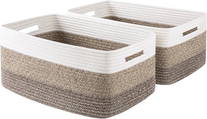 Large Storage Basket for Organizing, Woven Rope Basket for Shelves, Closet Organizer Bins for Clothes, Blanket, Toys, Baby Nursery Storage, 17.7