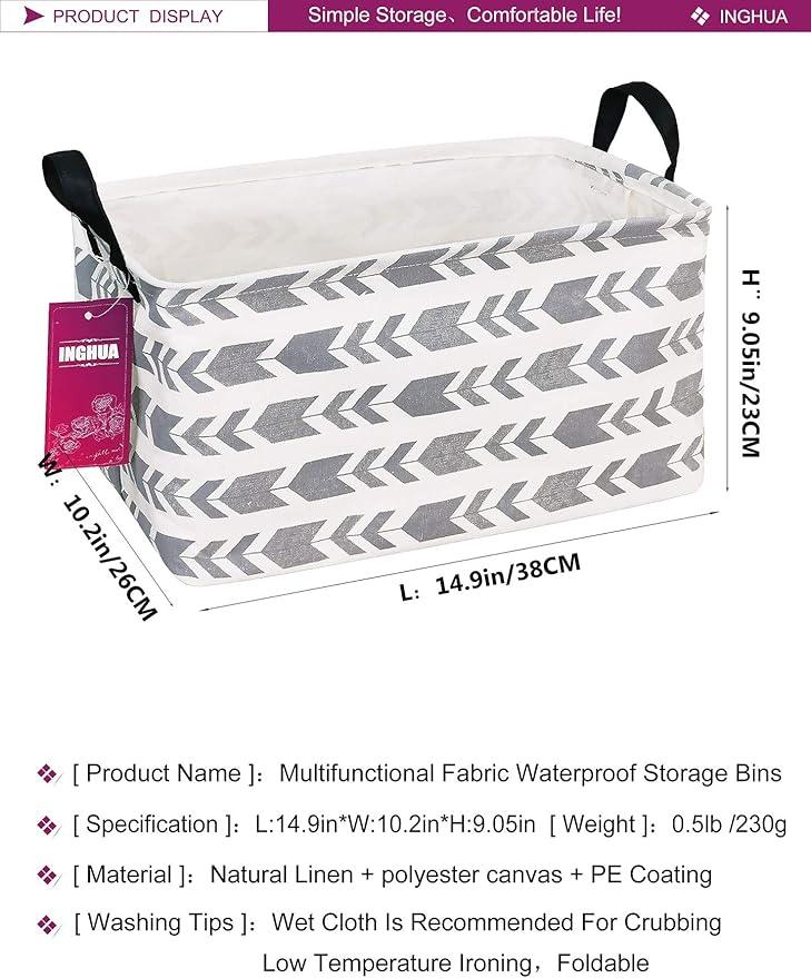 Rectangular Storage Basket Fabric Organizer Bin for Toys,Books,Clothes,Gifts,Pets-Perfect for Home,Office,Nursery,Dorm,Shelf(Rec Grey Arrow)