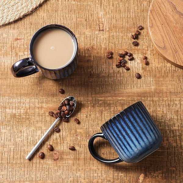 famiware Coffee Mugs Set of 4, Starlight 11 oz Mug Cup Set with Handle for Coffee, Tea, Cocoa, Milk - Ceramic Stoneware Mug Set, Nebulas Blue