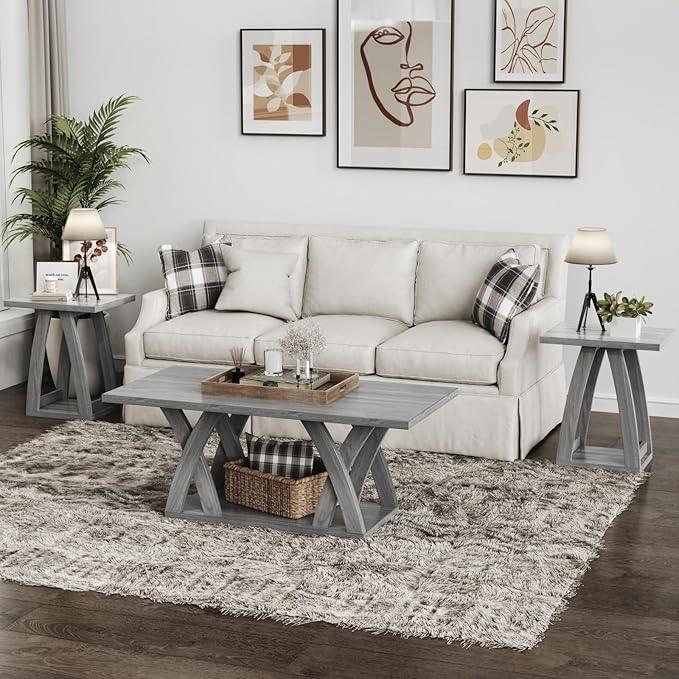 End Tables Living Room, Side Table Beside Sofa, Nightstand for Bedroom, Couch Side Table with Shelf, Modern End Table for Living Room, Grey End Table