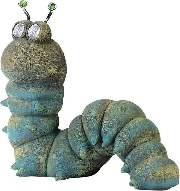 Alpine Corporation FCC121SLR Outdoor Solar Powered Garden Caterpillar Statue with LED Lights, LED Solar Garden Décor, 16