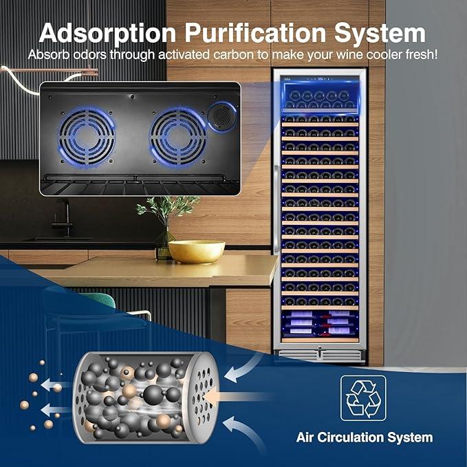Upgraded 190 Bottles Wine Cooler Refrigerator,24 Inch Wide Wine Fridge with Professional Temperature Control System, Freestanding or Built-in installation, Quiet Operation