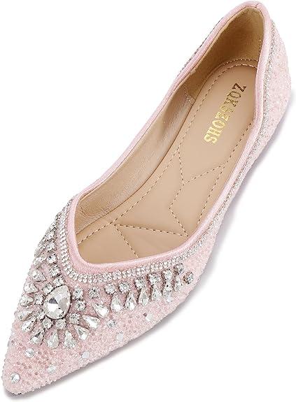Women Rhinestone Sequin Wedding Pointed Toe Dress Flat Shoes