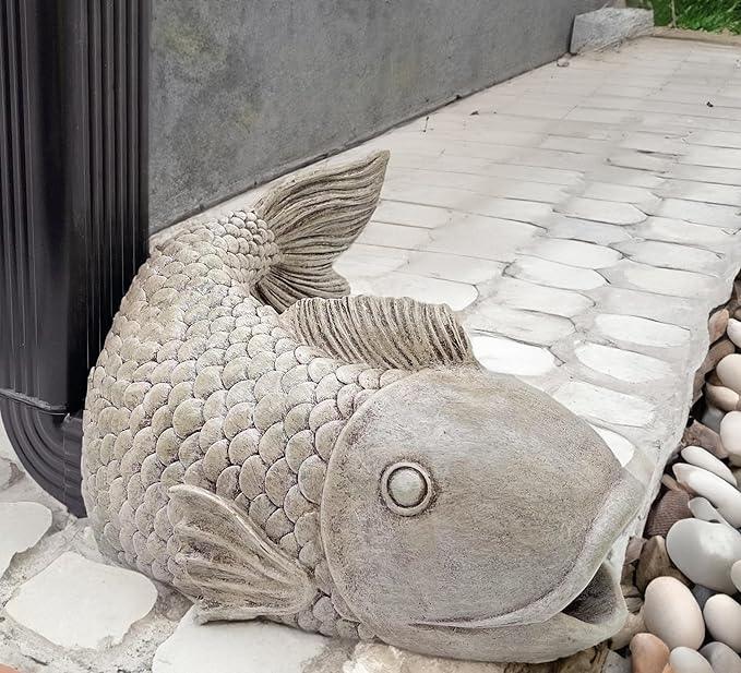 Real Fish Sculpture Gutter Diverter Rain,Eco-Friendly Resin Gutter Extender Diverter,Deco Gutter Extension Downspout, Splash Block, Perfect Rain Gutter Downspout Extension for 3