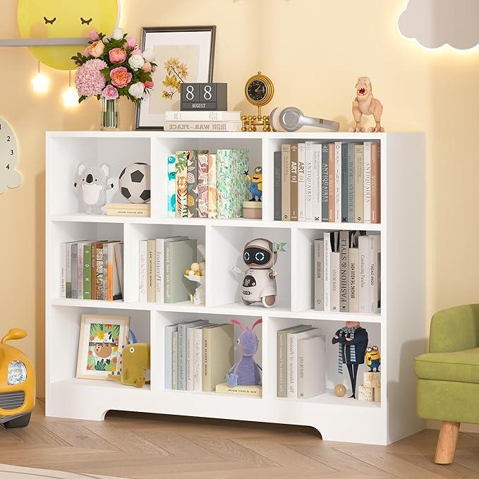 Book Shelf Set of 2, 10 Cubes Storage Organizer, 3-Tier Open Shelf Wooden Bookcase, Freestanding White Bookshelf Cube Shelf for Bedroom, Living Room, Home Office