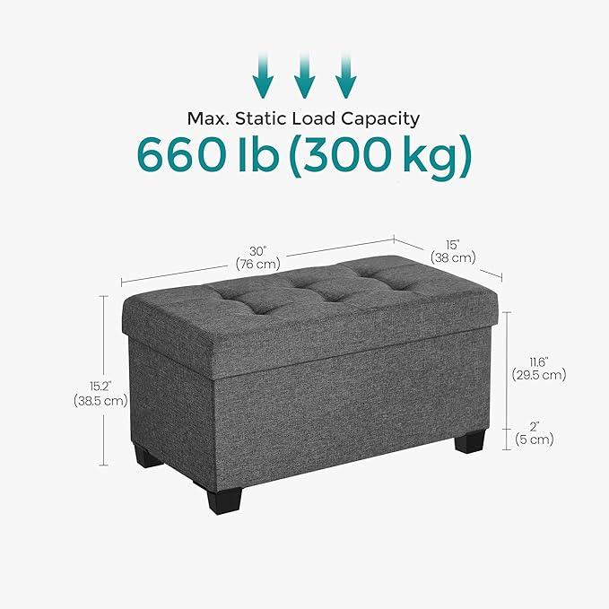 SONGMICS Storage Ottoman Bench, Foldable Foot Rest with Legs, 15 x 30 x 15.2 Inches, End of Bed Bench, Storage Chest, Load up to 660 lb, for Living Room, Bedroom, Entryway, Slate Gray ULSF16GYZ