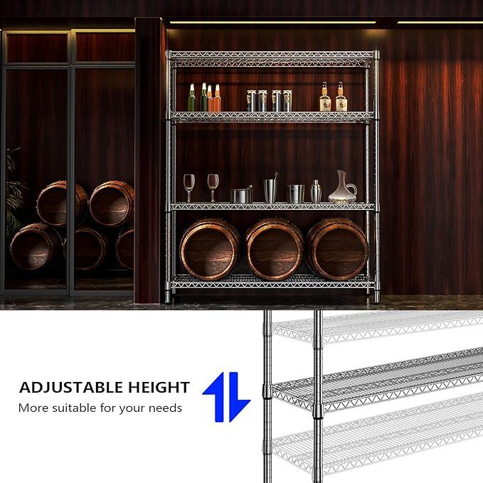 1760 LBs 4 Tier Storage Rack Metal Wire Shelving Unit, Storage Standing Shelf Organizer for Laundry Bathroom Kitchen Pantry Garage Utility Room, Chrome 17.7
