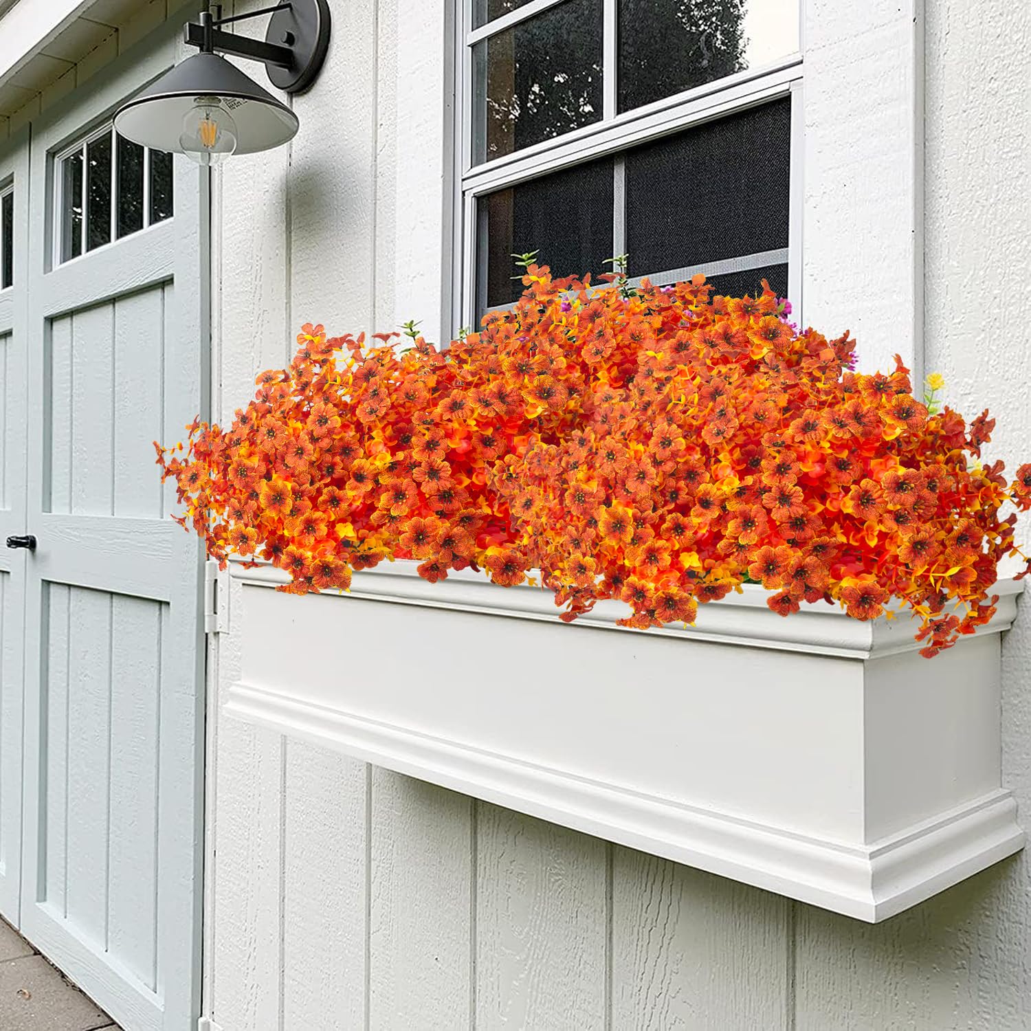 Grunyia 16 Bundles Artificial Fall Flowers Orange 16in UV Resistant Plastic