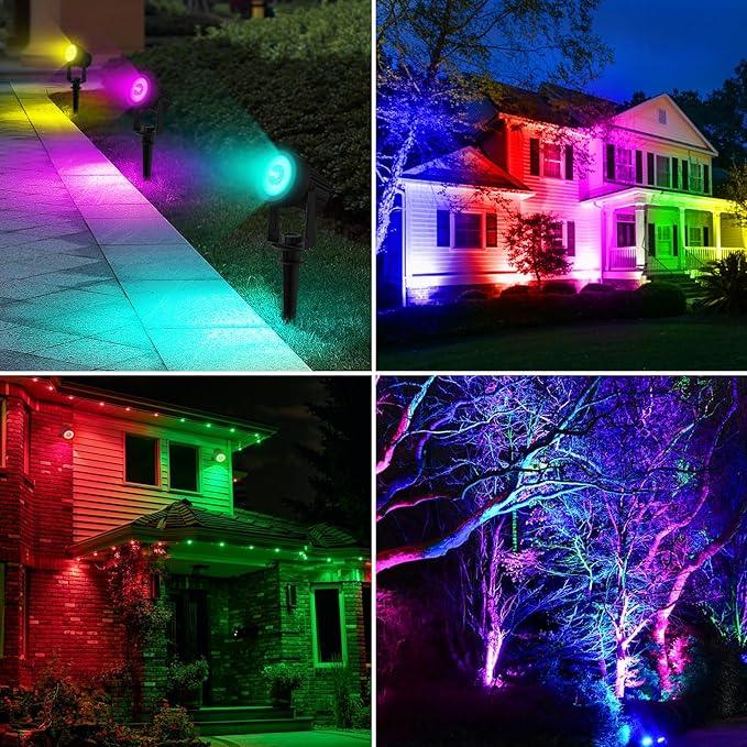 T-SUNUS Color Changing Solar Landscape Spotlights 2 Pack, IP65 Waterproof Lights 9.8ft Cable, Outdoor RGB Spot Light With Separated Panel for Yard Garden Driveway Porch Walkway Pool Patio