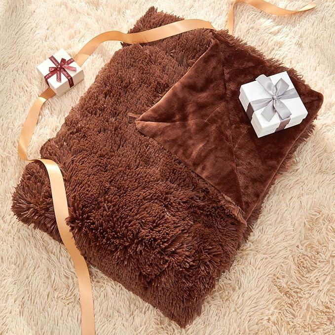 GONAAP Fuzzy Faux Fur Throw Blanket Twin Size Coffee Super Soft Cozy Plush Fuzzy Shaggy Blanket for Couch Sofa Bed (Coffee, Twin(60