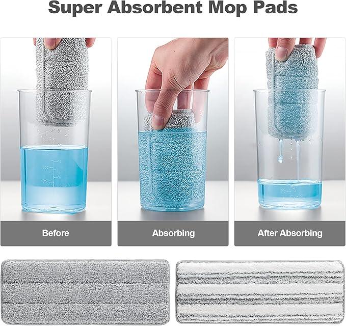 JOYMOOP Flat Mop Pads, Microfiber Mop Cleaning Pads, Washable Pads, Pads Replacement for JOYMOOP Flat Mop or Mop Bucket Set, Pack of 4 Refills 13inch - Grey and Stripe