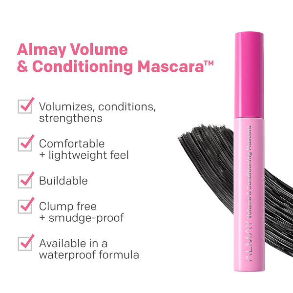 2-PACK Almay Volume & Conditioning Mascara, Hydrating All Day Wear, 10 Blackest Black, 0.27 fl oz.