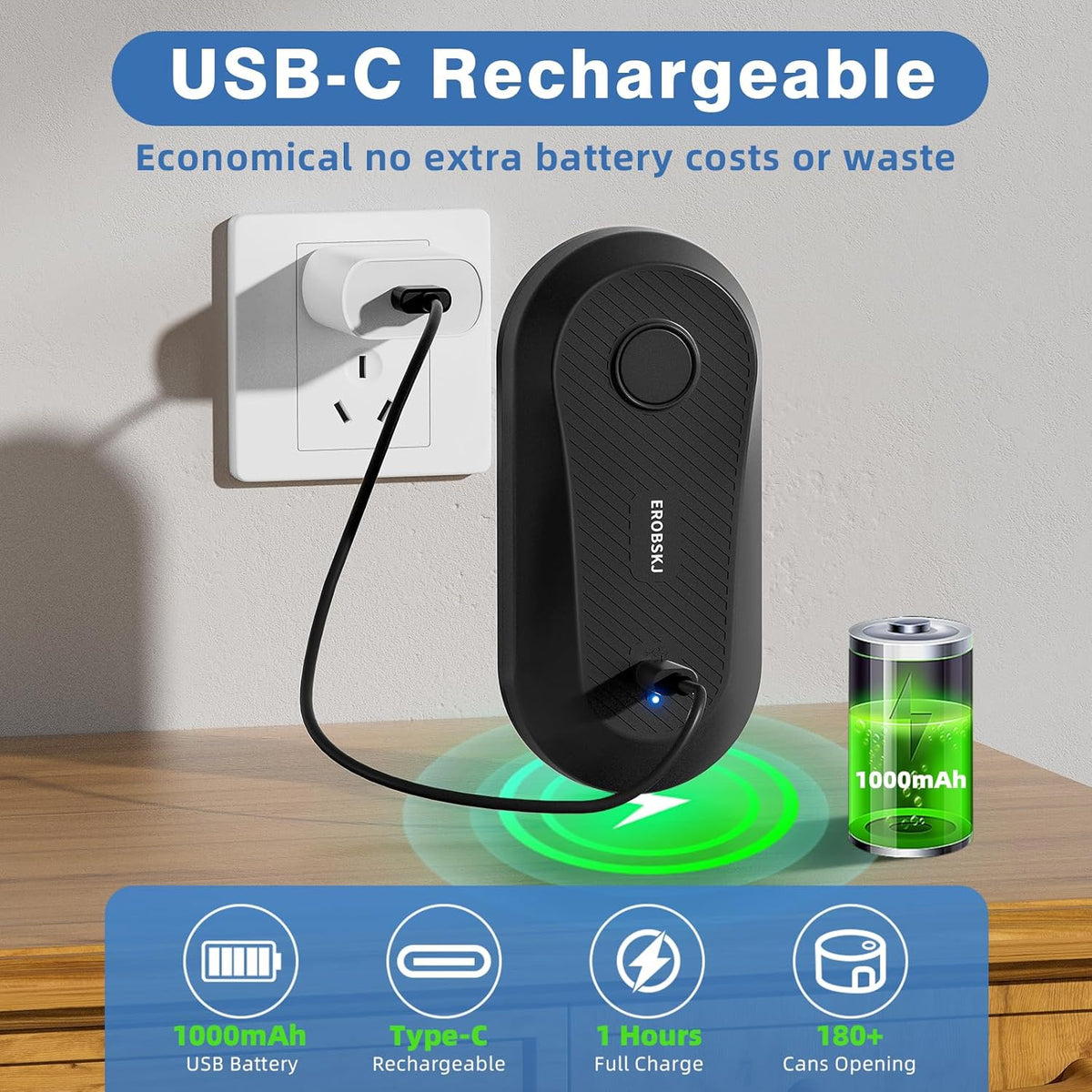 Rechargeable Electric Can Opener for Seniors & Arthritis | One-Touch Hands-Free Smooth Edge Can Opener, USB-C, Compact Kitchen Gadget