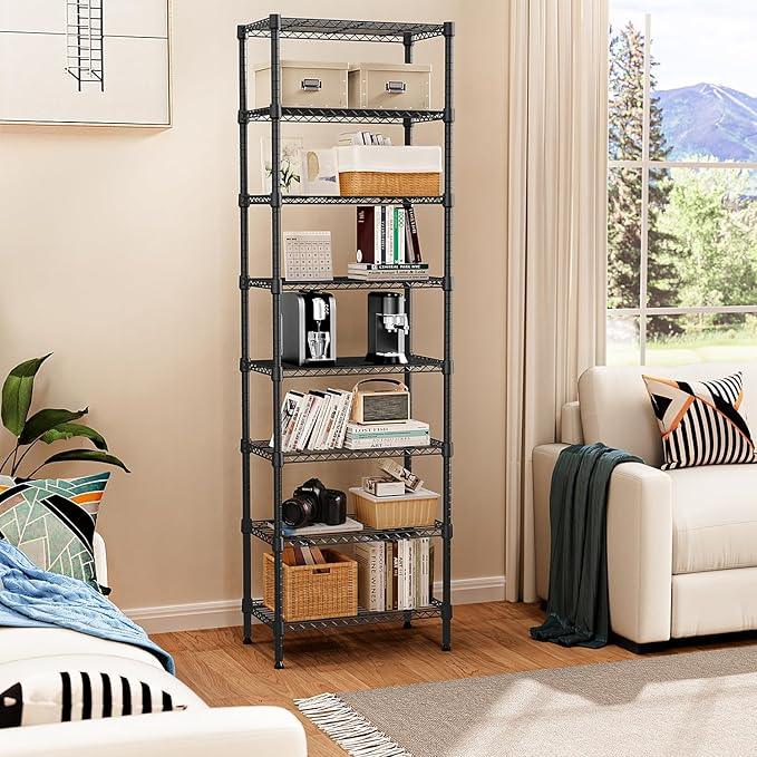 8 Tier 2000 lbs Storage Rack Metal Wire Shelving Unit, Storage Standing Shelf Organizer for Laundry Bathroom Kitchen Pantry Closet Garage Basement Utility Room, Black 13.8