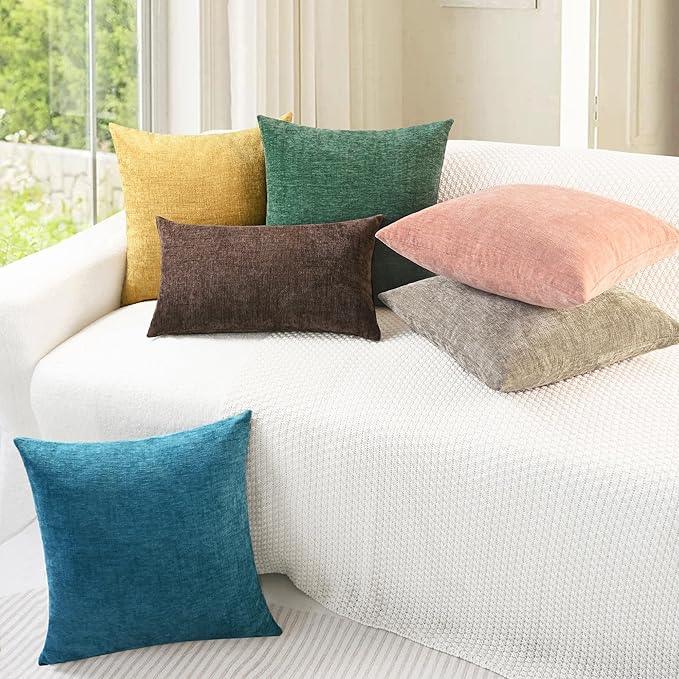 CaliTime Throw Pillow Covers Decorative 22 X 22 Inches Pack of 2 Cozy Chenille Cushion Cases for Couch Sofa Bed Living Room Home Light Taupe