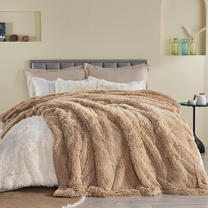 GONAAP Fuzzy Faux Fur Throw Blanket Twin Size Brown Super Soft Cozy Plush Fuzzy Shaggy Blanket for Couch Sofa Bed (Brown, Twin(60