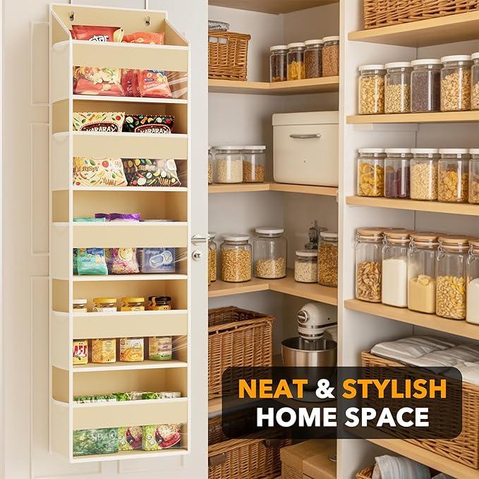 SpaceAid 1 Pack Over The Door Organizer with 5 Large Pockets and 10 Mesh Side Pockets, 5 Layers Door Organizer Hanging with Clear Window for Bedroom, Bathroom, Pantry and Nursery, Beige