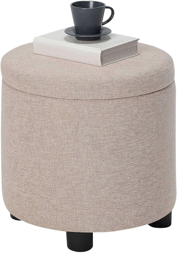 Round Storage Ottoman Upholstered Removable Tray Lid