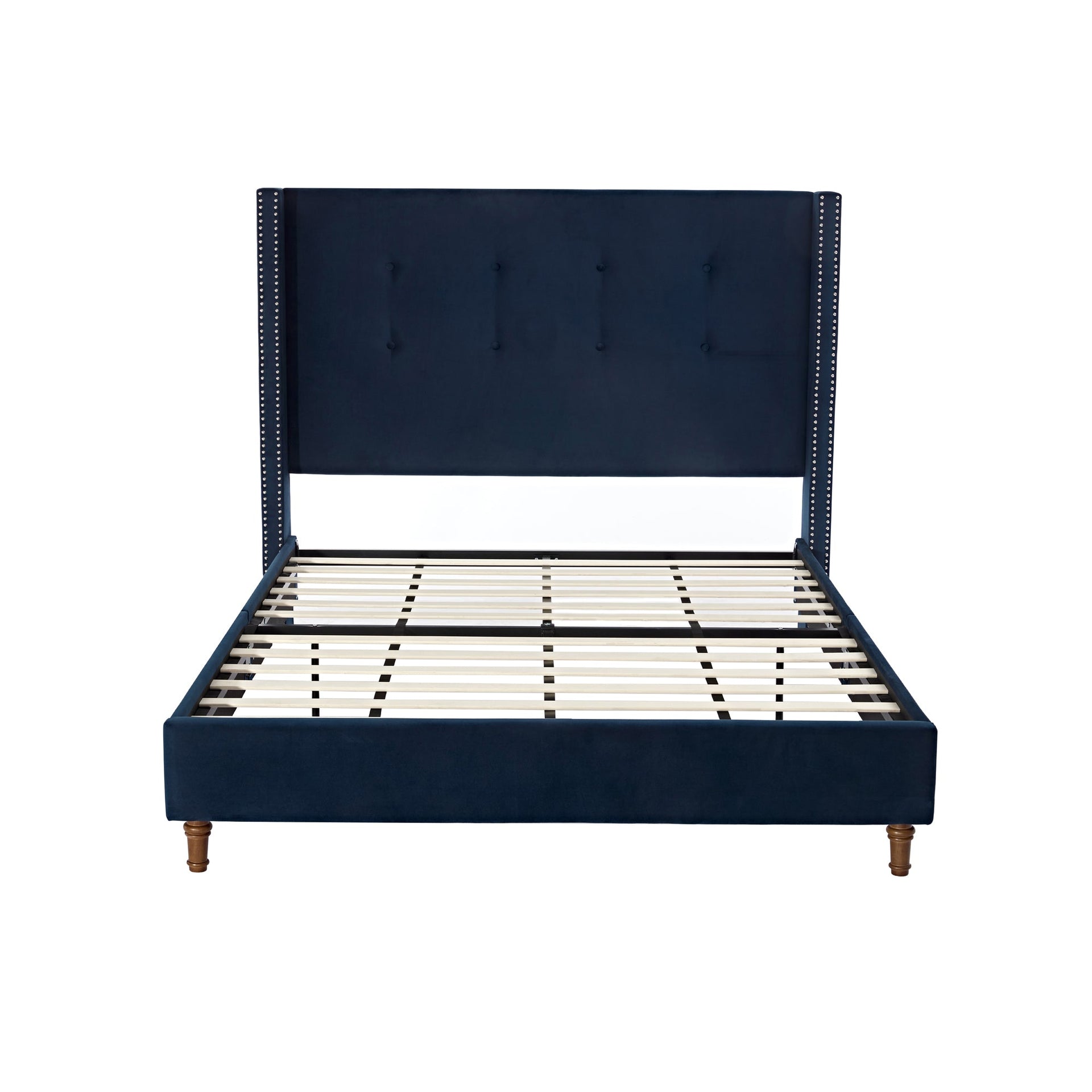 Peyton Upholstered Queen Bed with 54' High Headboard and Traditional Buttoned Tufting in Blue Velvet BLAKHOM