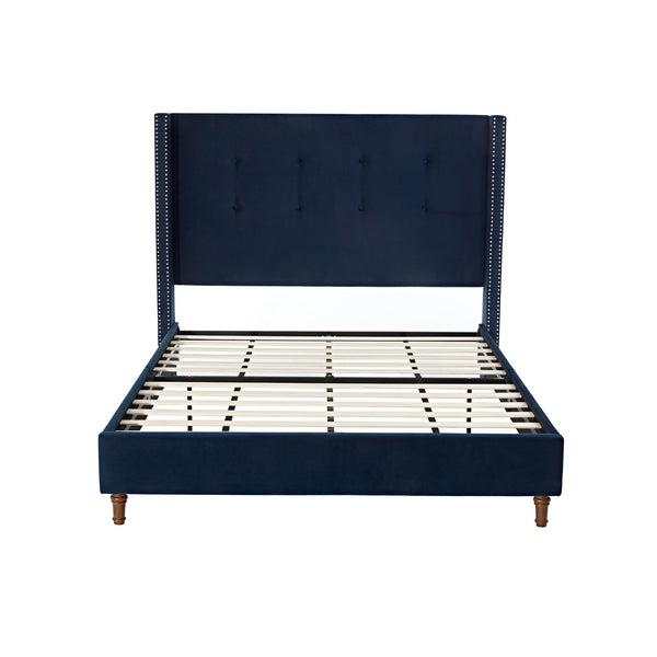 Peyton Upholstered Queen Bed with 54' High Headboard and Traditional Buttoned Tufting in Blue Velvet BLAKHOM