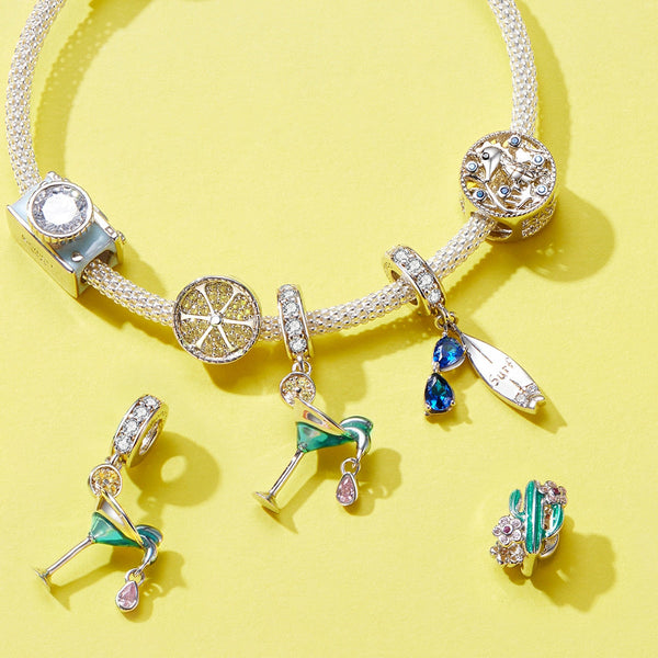 bamoer 2020 Summer Series Surfing with Sunglass Pendant Charm for Bracelet 925 Sterling Silver DIY Jewelry Accessories BSC263