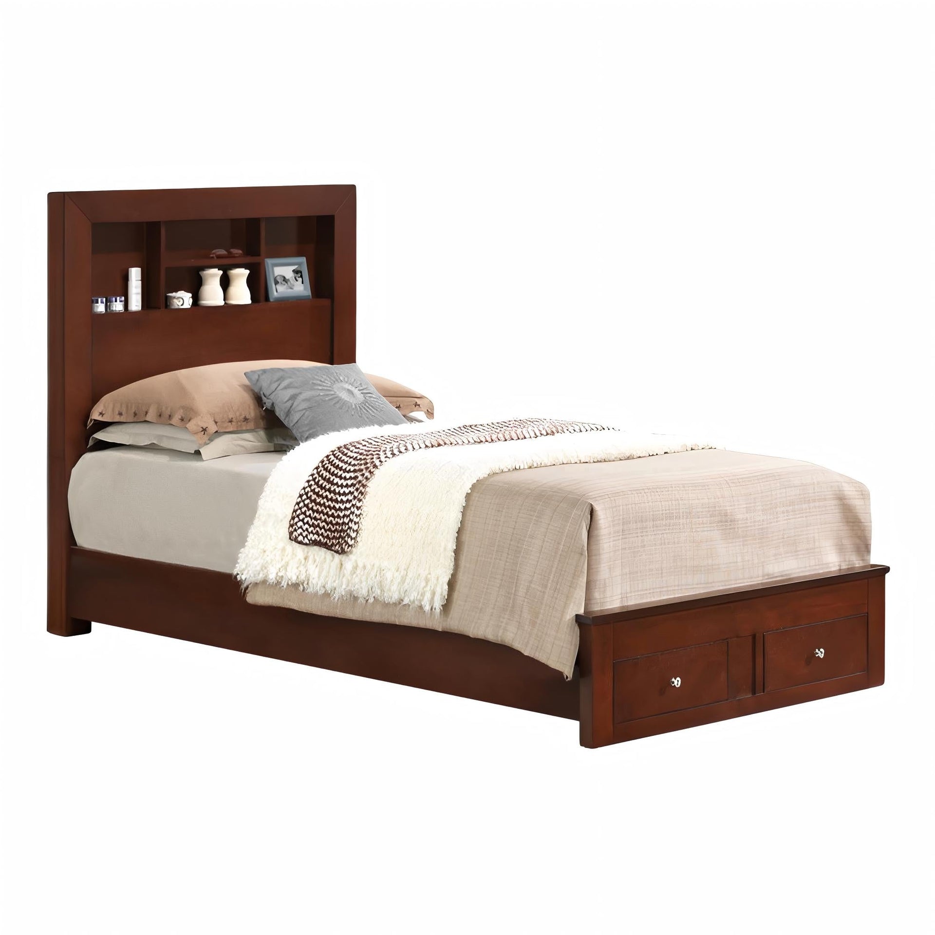 Elegant Twin Bed With Storage In Cherry Finish