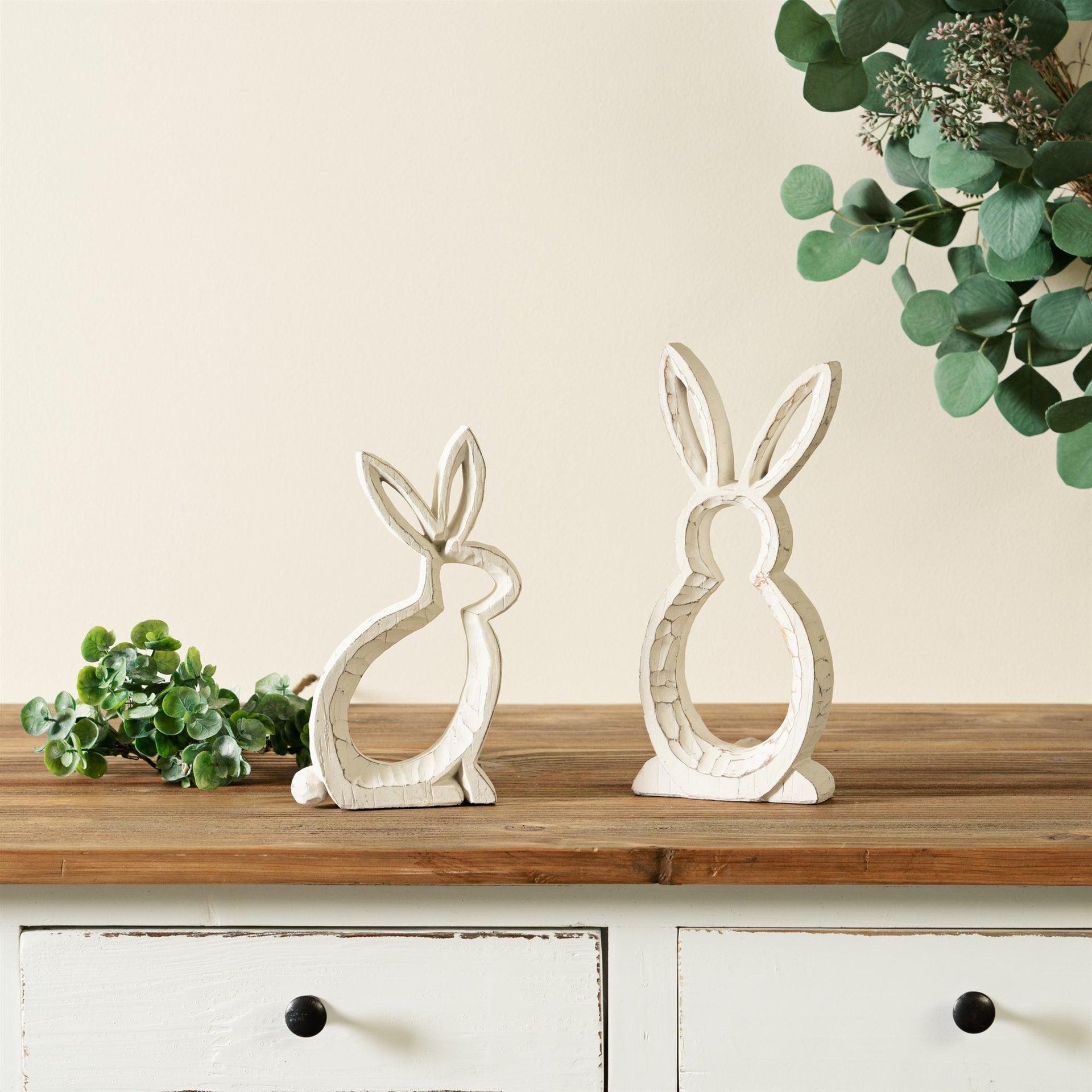 Set of 2 Carved Resin Stone Bunny Silhouettes