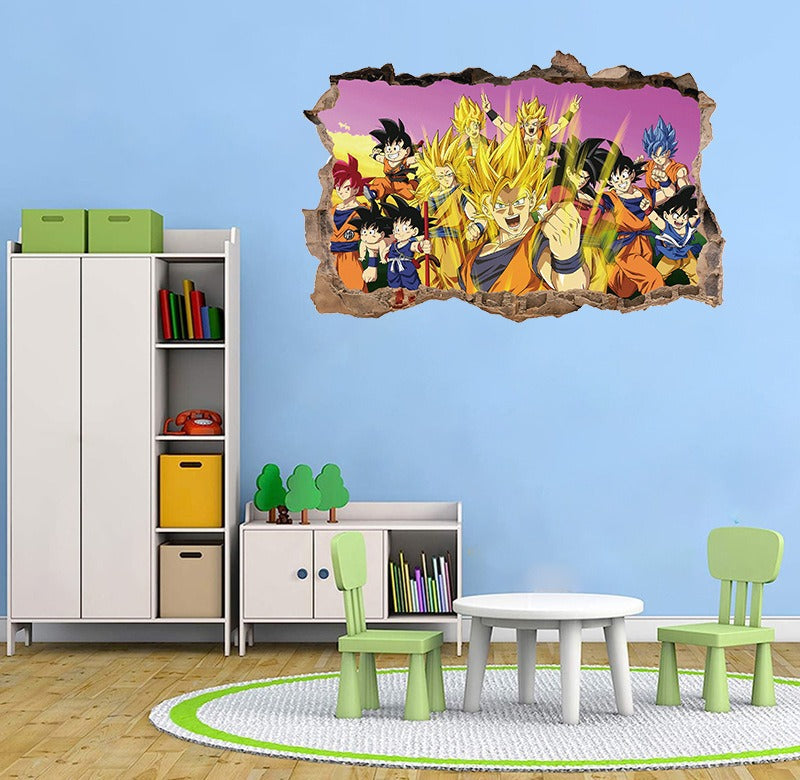 Cartoon anime children's room 3D broken wall wall decoration wall sticker self-adhesive seven dragon ball game wall decoration p