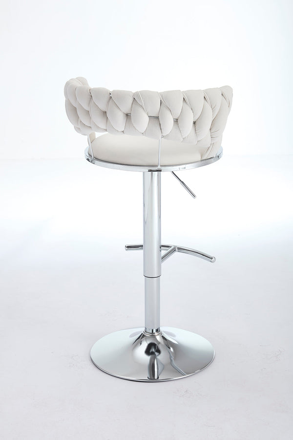 Set of 2 Bar Stools with Chrome Footrest & Base Swivel Height Adjustable Velvet